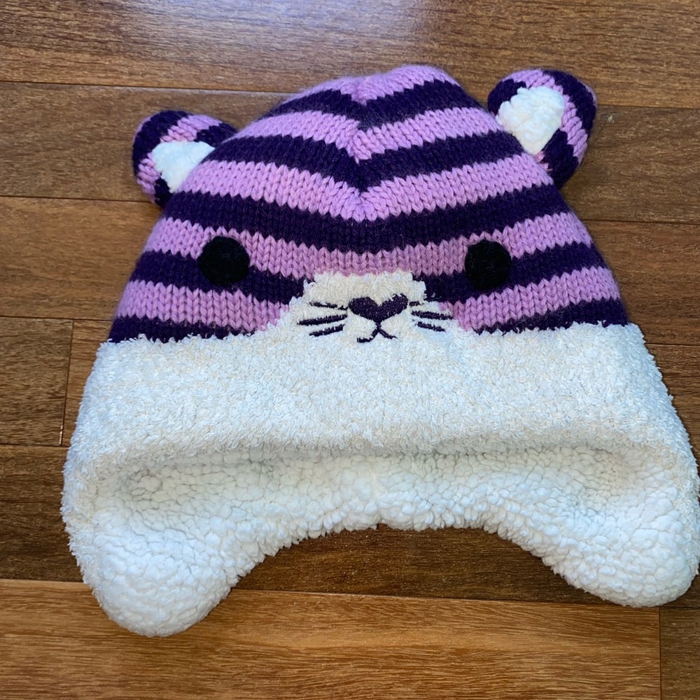 Purple striped cat hat with Sherpa lining